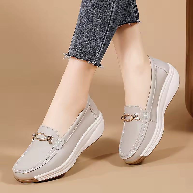 2025 new spring/autumn flats genuine leather moccasins woman casual slip-on loafers female black boat shoes big size 41