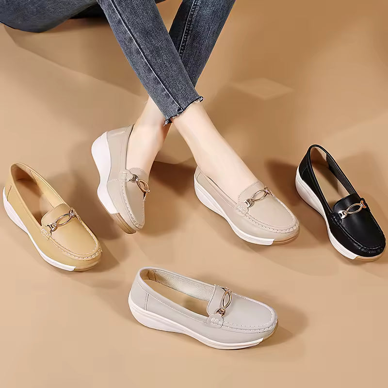 2025 new spring/autumn flats genuine leather moccasins woman casual slip-on loafers female black boat shoes big size 41