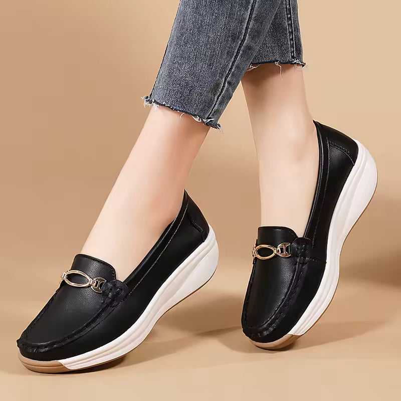 2025 new spring/autumn flats genuine leather moccasins woman casual slip-on loafers female black boat shoes big size 41